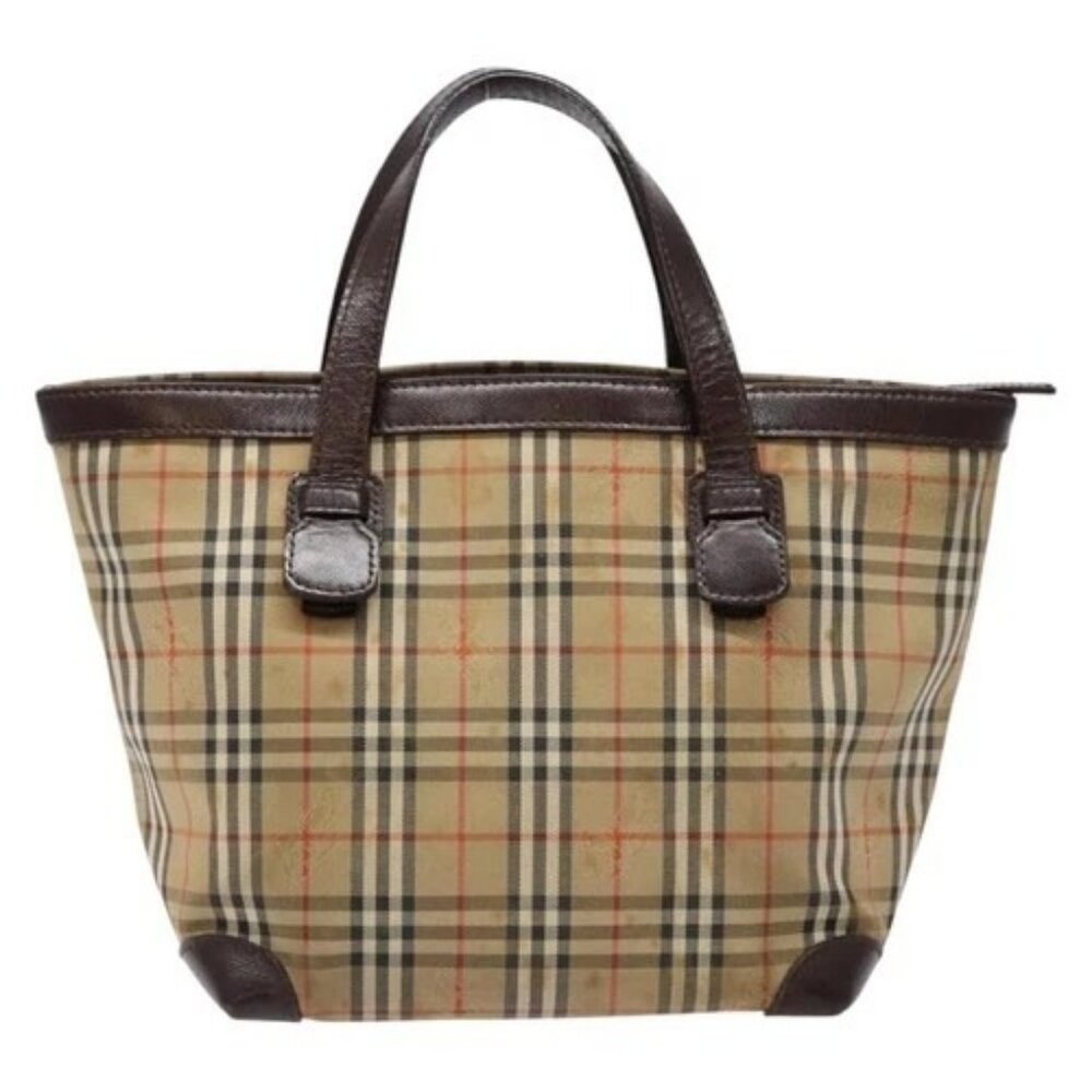 Burberrys Nova Check Hand Bag Canvas Beige Silver Auth BA4286